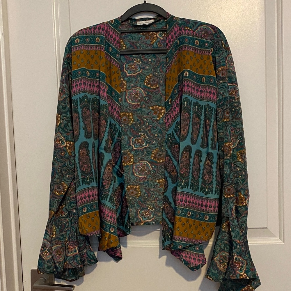 Bohemian Open-Front Paisley Tunic - Teal Multi